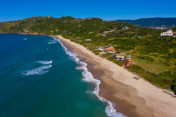 Aerial image of Mole beach in Florianopolis, Santa Catarina, Brazil, Floripa city