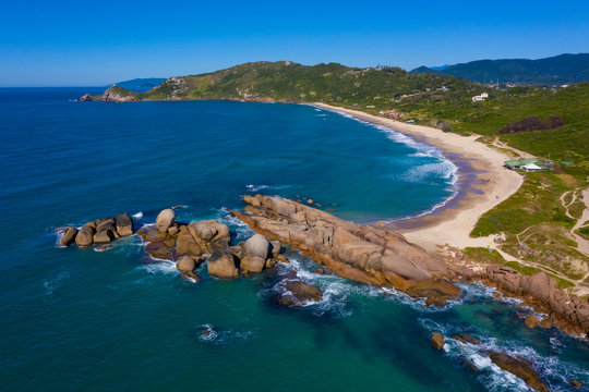 Aerial image of Mole beach in Florianopolis, Santa Catarina, Brazil