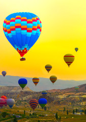 Hot air balloons morning Cappadocia Turkey.