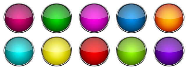 Set of bright glossy buttons. Vector illustration.