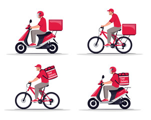 Goods and foods transportation flat vector illustrations set