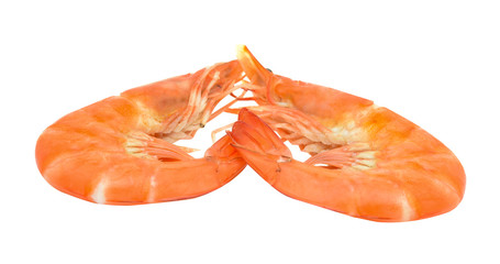 Shrimp steamed on white background.