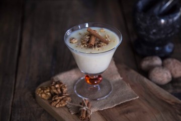 .rice pudding on the wooden background