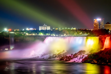 Fototapeta na wymiar Niagara falls light up in Canada