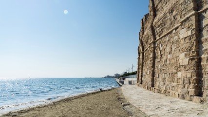 Fototapeta na wymiar The Finikoudes beach in the city centre, Larnaca, Cyprus.