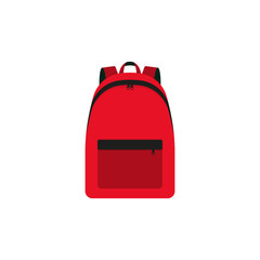 Backpack icon. Red backpack. Vector illustration. Flat design. 