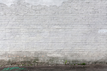 Abstract White Brick wall Urban Texture With Shabby Damaged