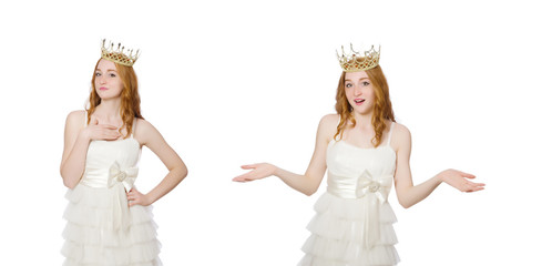 Woman with crown isolated on white