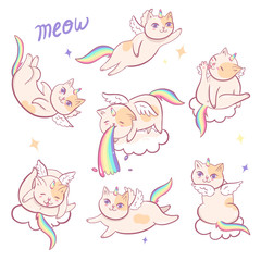 Set of cats unicorns isolated on a white background. Vector graphics.