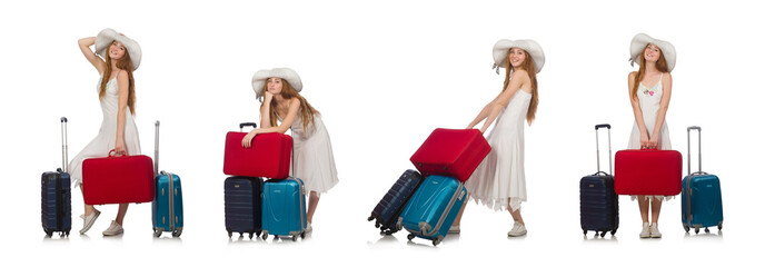 Woman in travelling concept on white