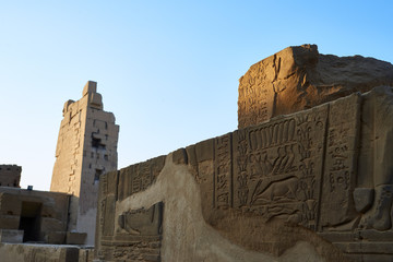 Egyptian temple wall with hieroglyphics