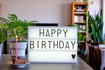 Happy Birthday written with cinema letters on a lightbox. Happy Birthday Sign.