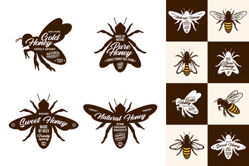 Fototapeta na wymiar Vector bee icons and logo collection on different backgrounds