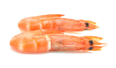 Shrimp steamed on white background.