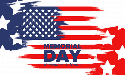 Memorial Day in United States. Remember and Honor. Federal holiday for remember and honor persons who have died while serving in the United States Armed Forces. Celebrated in May. Vector poster