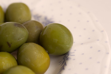 Olives on a plate in macro view