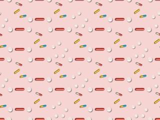 Seamless bright spring pattern with  pills and   capsules.