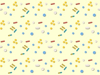 Seamless bright spring pattern with  medicine and   pills.