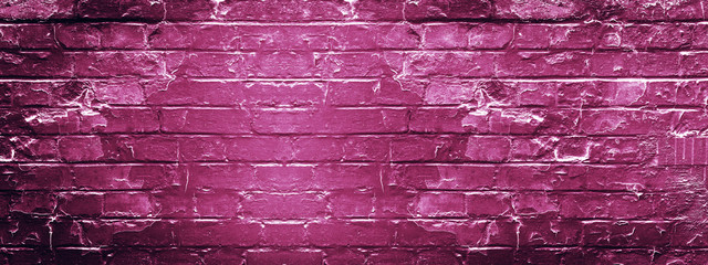 Dark pink damaged rustic brick wall texture background banner panorama 