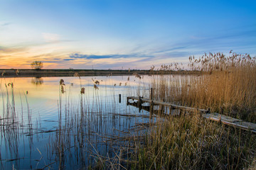 beautiful sky after sunset on the river, Poland