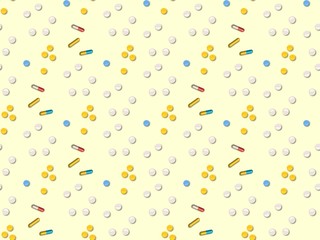Bright colors of seamless pattern with tablets and  medicine.