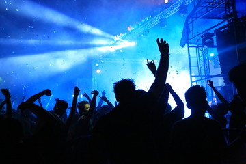 Picture of rock concert, music festival, New Year eve celebration, party in nightclub, dance floor,...