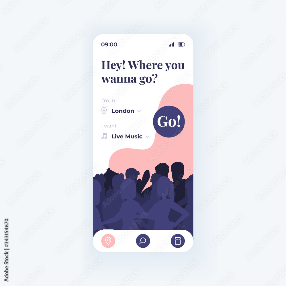Poster entertainment application smartphone interface vector template. mobile app page light design layout.