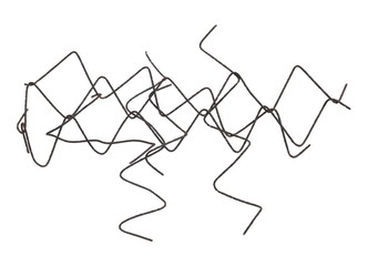 Damaged, cut metal wire fence, cage isolated on white background with clipping path