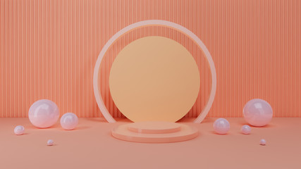 cosmetics  stand and pink sphere in pastel background,3d rendering design