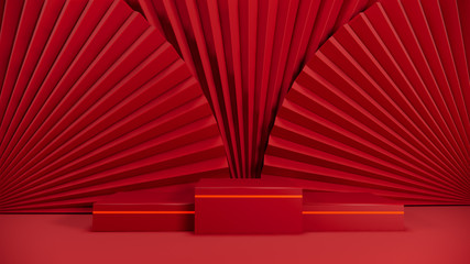 cosmetics  stand in red background,3d rendering design