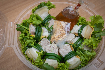 pork and vegetable in box