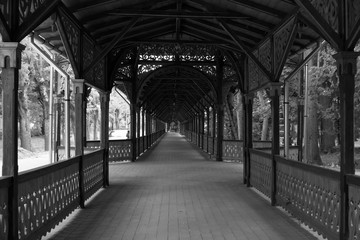 Fototapeta na wymiar Colonnade walkway in Buzias, Romania