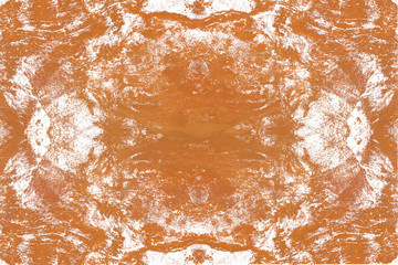 Sketch for ceramic tiles. Orange symmetric pattern on a white background. Seamless.