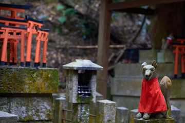 Sculpture and torii gates in the Inari sanctuary