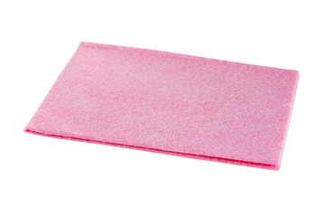 Cleaning pink micro fiber cloth isolated on white background.