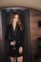 Attractive woman in private jet