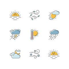 Weather forecast RGB color icons set