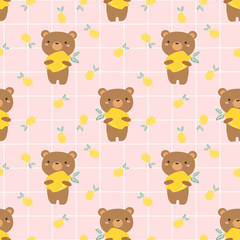 Cute bear and lemon seamless pattern.