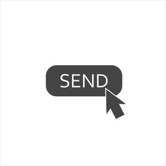 Button send with cursor icon on white isolated background.