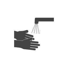 Vector icon of washing hands under the tap on white isolated background.