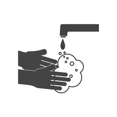 Vector icon of washing hands under the tap on white isolated background.