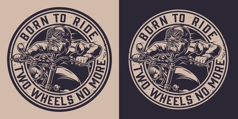 Motorcycle vintage monochrome round print