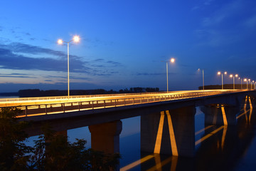 Pupin Bridge over the Danube. Blue orange color in the photo