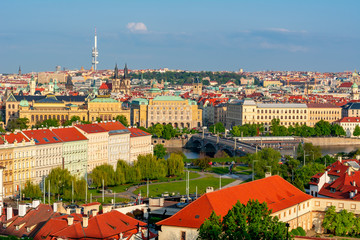 Fototapeta na wymiar Prague cityscape with Zizkov tower at background, Czech Republic