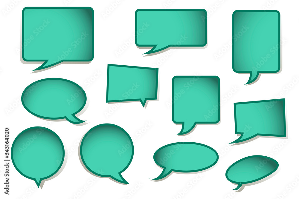 Aufkleber volumetric conversation icons of different shapes in turquoise color with a gradient on a white back