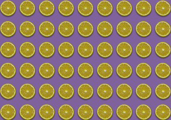 Many fresh orange slice pattern on purple background