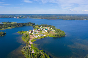 aerial view of Valday Iversky Orthodox monastery in russia