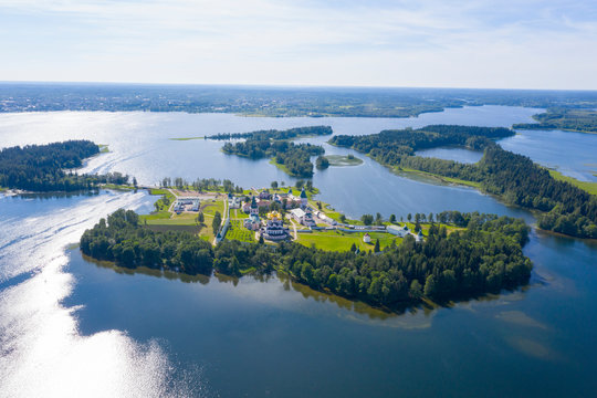 aerial view of Valday Iversky Orthodox monastery in russia