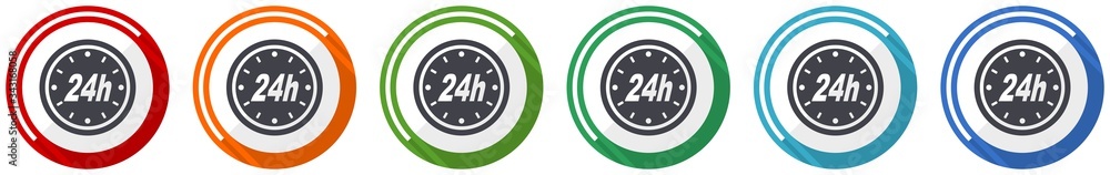 Aufkleber 24h icon set, flat design vector illustration in 6 colors options for webdesign and mobile applicati