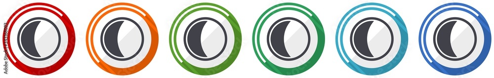 Aufkleber moon icon set, flat design vector illustration in 6 colors options for webdesign and mobile applicat